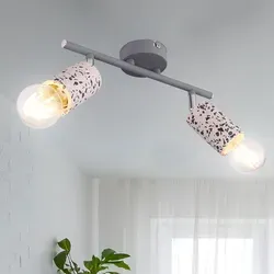 Deckenlampe 2 Strahler 2 Flammige Deckenleuchte Deckenstrahler Spot, mit beweglichen Spots in Terrazzo Stein Optik, 2x E27, L 30 cm