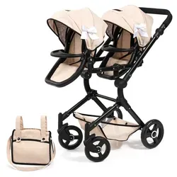Bayer Design Zwillingspuppenwagen Twin NEO - Hochwertiger Puppenwagen für Zwillingspuppen bis 46 cm, mit höhenverstellbarem Griff und beweglichen Vorderrädern für höchsten Komfort beim Spielen.