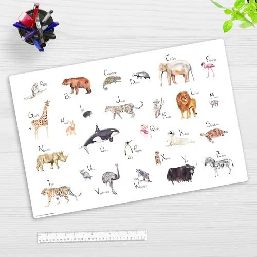 Schreibtischunterlage für Kinder – “Tier ABC“ – Premium Vinyl - Schreibunterlagen aus BPA-freiem, strapazierfähigem Vinyl (60 x 40 cm) mit tollen Tier-Motiven, ideal für Kinder und Erwachsene, pflegeleicht und langlebig.