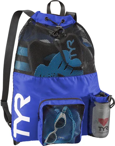 TYR Unisex Big Mesh Mummy Rucksack Tasche, Blau (Royal Blue) - Taschen für Schwimmer, geräumiges Hauptfach mit optimaler Trocknung und zusätzlichen Taschen für Trinkflasche und Wertsachen.