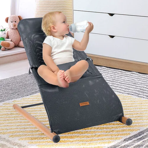 Babywippe Schaukelstuhl für Säuglinge - Ergonomisch & atmungsaktiv - Babywippe aus Buche und Stahl mit atmungsaktivem 3D Mesh Bezug, max. 9kg belastbar. Ideal für sicheres Wippen und optimale Unterstützung von Nacken und Rücken.