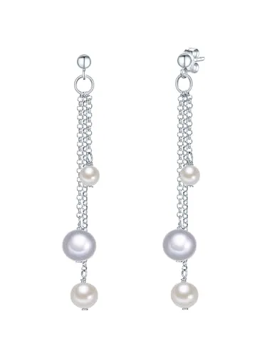 Valero Pearls Perlenohrringe Silber aus Süßwasser-Zuchtperlen - Elegante Perlenohrringe aus hochglanzpoliertem Sterling Silber, perfekt für jeden Anlass und ein zeitloses Accessoire.