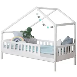 Mid.you Hausbett, Weiß, Holz, Kiefer,Birke, Schichtholz, Höhe ca. 16 cm, seitenverkehrt montierbar, 90x200 cm, nur für Rollroste geeignet, bodentiefer Einstieg, Kinder- & Jugendzimmer, Kindermöbel, Kinderbetten, Hausbetten