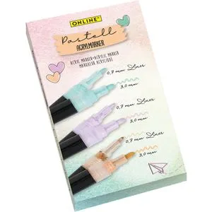 Online Acrylstifte Pastell Lettering Set 18519, sortiert, Rundspitze 0.7und3mm, wasserfest, 6 Stück