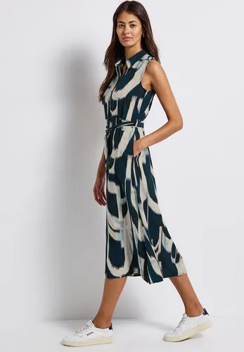 STREET ONE Damen 1408784 Ärmelloses Blusenkleid, Tide Blue, 46 - Freizeitkleid mit grafischem Muster, Hemdkragen und praktischen Seitentaschen, ideal für einen lässigen Look im Sommer.
