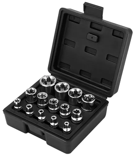 Bixury 14tlg Torx Nuss Set Torx Steckschlüssel Satz E Profil Stecknüsse Steckschlüssel Satz Außentorx 1/4 Zoll 3/8 Zoll und 1/2 Zoll Stecknüsse E4 E5 E6 E7 E8 E10 E11 E12 E14 E16 E18 E20 E22 E24