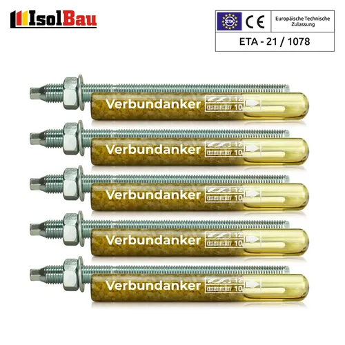 Set 5x Verbundankerpatrone M10 + Ankerstange M10 x170mm Verzinkt ETA Zulassung