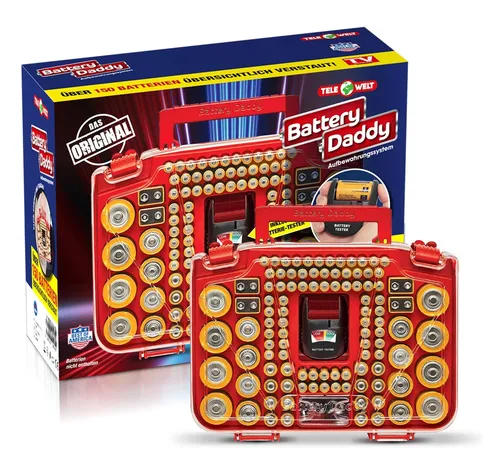 Battery Daddy Batteriebox mit Tester - Batterientester – Die ideale Aufbewahrungsbox für über 150 Batterien mit praktischer 