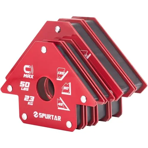 Spurtar 4 Stück Schweißmagnet Set – 2 Stück 23KG und 2 Stück 34KG Haftkraft, Starke Schweißwinkel Set, Magnetwinkel mit 45°, 90°, 135°, 180° Schweisswinkel Magnet