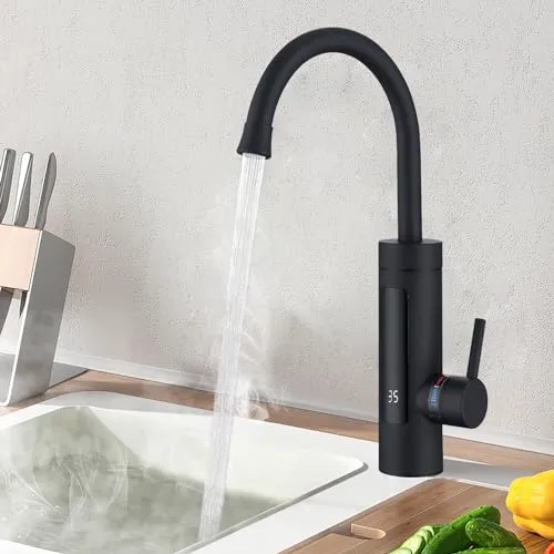 HOMELODY Durchlauferhitzer 230V Elektrischer Wasserhahn,Schwarz Küchenarmatur mit Durchlauferhitzer Wasserhahn,Camping, Küchenarmatur Edelstahl 360° Swivel