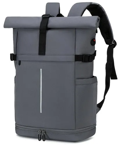 Rolltop Rucksack 25-30L Grau mit Laptopfach 15.6 Zoll