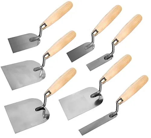 Stuckkellen/Eimerkellen aus rostfreiem Edelstahl, Profi Verputzkellen mit Holzgriff, Maurerkellen für Putz, Mörtel, Gips und Renovierungsarbeiten 7 x