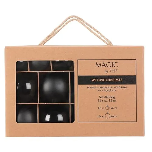Weihnachtskugeln 34 Stk in Schwarz Ebony Black - Christbaum- & Feiertagsschmuck, stilvolle 4 & 6 cm große Glas-Kugeln in elegantem Schwarz für einen modernen Weihnachtsbaum.