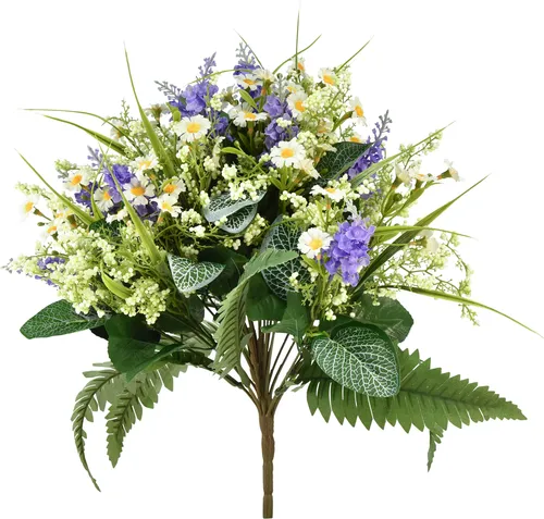 Kunstblumen Dekostrauß Gänseblümchen Flieder 40cm - Sonstige - Täuschend echte Seidenblumen für langlebige Tisch- und Raumdekoration, ideal für Hochzeiten und kreative DIY-Projekte.