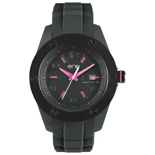 eNe Men's Analogue Quartz Watch 720000127 - Armbanduhr mit schwarzem Gummiarmband und wasserdicht bis 3 bar, ideal für den täglichen Gebrauch und sportliche Aktivitäten.