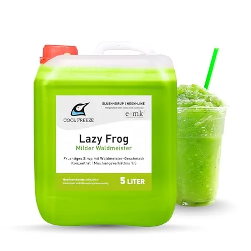 Slush Eis Sirup | Lazy Frog Waldmeister mild | Konzentrat 1:5 |5 Liter Kanister | Glycerin Frei | geeignet für Ninja Slushy Maschine | Premium-Qualität direkt vom Hersteller