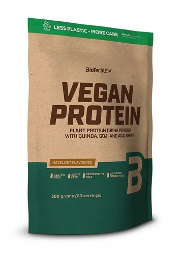 BioTech USA Vegan Protein Haselnuss, 500 g - Protein Shakes & Muskelaufbau, pflanzliches Protein aus hochwertigen Zutaten für eine gesunde Ernährung und Muskelaufbau.