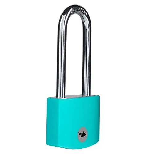 Yale YE3B/38/156/1/TE, Standardsicherheit, 38 mm, Aluminium, Vorhängeschloss, Türkis, langer Bügel aus gehärtetem Stahl, Ø 6 mm, inkl. 3 Schlüssel, für Spind, Werkzeugkiste, Schrank
