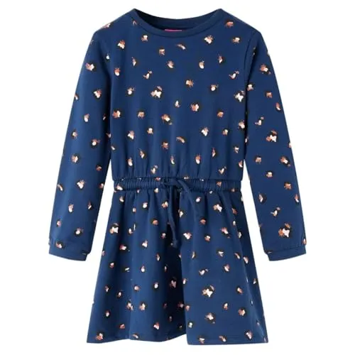 vidaXL Kinderkleid mit Langen Ärmeln Kordelzug Kinder Kleid Langarmkleid Marineblau 116