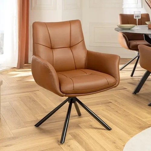 Produktbild Drehbarer 360° Echtleder Stuhl SIGN in Cognac mit Federkern