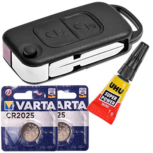 Repair Reparatur Satz Auto Schlüssel Austausch Gehäuse mit 2 Tasten + HU39 Rohling + Batterie kompatibel mit Mercedes Benz R170 W414 W903 Chrysler Crossfire