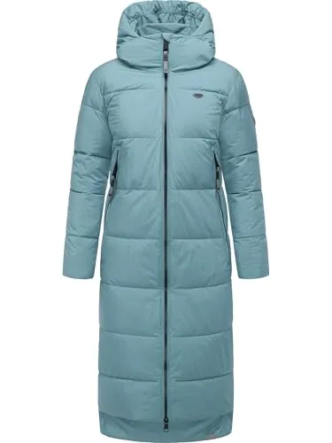 Ragwear Damen Wintermantel warmer wasserdichter und atmungsaktiver Steppmantel extralang mit Kapuze Patrise YOUMODO Stone Blue25 Gr. XS
