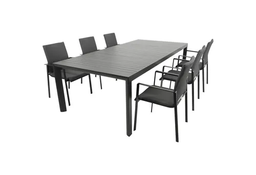 DEGAMO Garnitur LAGOS XL 7-teilig - Gartenmöbel-Set für bis zu 14 Personen, mit ausziehbarem Tisch und bequemen, wetterfesten Sesselpolstern – ideal für gesellige Stunden im Freien.