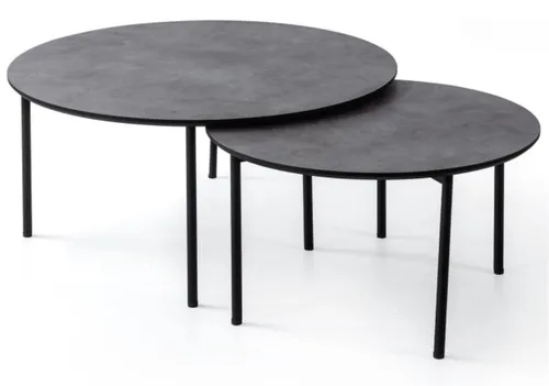 2er Set Runde Couchtische für Wohnzimmer - Moderne Couchtische aus Holz, grau lackiert. Ideal für stilvolle Akzente im Wohnzimmer. Maße: 90 cm Durchmesser, 41 cm hoch. Praktisches Set für vielseitige Nutzung.