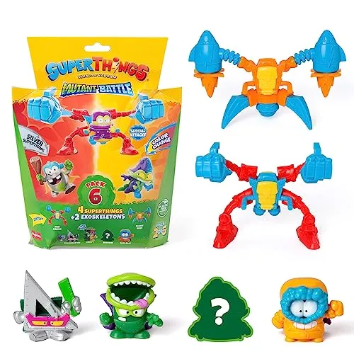 Superthings Serie Mutant Battle – Packung mit 6 Stück – enthält 4 SuperThings (1 silberner Kapitän) und 2 Exoskeletons, Packung mit 2 x 6 Stück