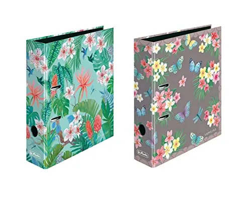 Herlitz 2x Motivordner / DIN A4 / 80mm / Mehrfarbig, 'Ladylike Jungle + Schmetterlinge' mit 3 Löchern