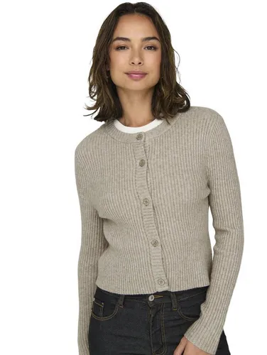 ONLY Cardigan in Beige - M - Strickjacken, schmal geschnitten mit Rundhals-Ausschnitt und Knopfleiste, ideal für einen stylishen Look.