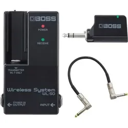 Boss WL-50 Wireless Funksystem für E-Gitarre mit Patchkabel - E-Gitarre Zubehör: Drahtloses Plug-and-Play-System für Pedalboards mit bis zu 20m Reichweite und 12 Stunden Akkulaufzeit. Ideal für unkompliziertes Setup und störungsfreien Sound.