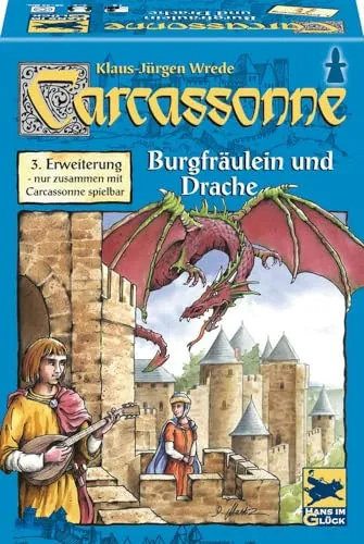 Carcassonne: Burgfräulein und Drache - Erweiterung - Gesellschaftsspiel mit strategischen Elementen, in dem Drachen und eine Fee das Spielerlebnis spannend gestalten und neue Herausforderungen bieten.