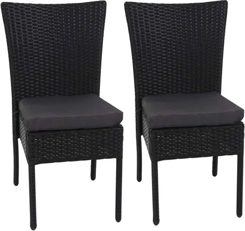 2er-Set Poly-Rattan Sessel HWC-G19 - Stapelbare Gartenstühle - Stapelbare Balkon- und Gartenstühle aus wasserabweisendem Polyrattan mit bequemen Kissen, ideal für entspannte Stunden im Freien.