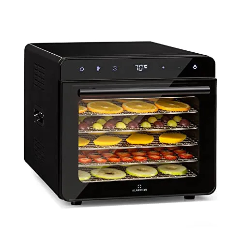Klarstein Dörrautomat, Dörrgerät für Gemüse, Obst, Nüsse und Fleisch Trocknen, Food Dehydrator mit 6 Metallgitter, Dörrautomat Edelstahl, Dörrautomaten mit 24H Timer-Funktion, Touch-Display, 700 Watt