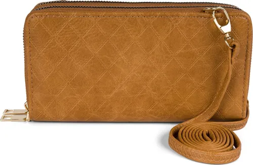 styleBREAKER Damen 2 in 1 Mini Bag Umhängetasche mit Rauten Prägung, Geldbörse, Handytasche, Schultertasche 02012379