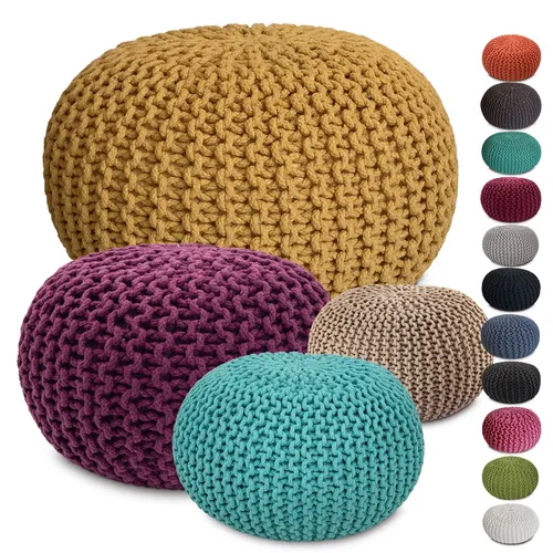 Amago home Strickhocker Pouf Ø45 cm - Nachhaltiger Sitzhocker - Hocker für Wohnzimmer, aus 100% recycelter Baumwolle, handgefertigt und in vielen Farben erhältlich. Ideal als Sitzgelegenheit oder Fußablage, ultraleicht und modern.