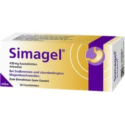 Simagel 50 ST - Antazidum zur Linderung von Sodbrennen - Arzneimittel zur symptomatischen Behandlung von Sodbrennen und Magenbeschwerden, bindet überschüssige Magensäure und bietet schnelle Erleichterung.
