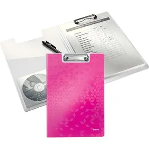 LEITZ Klemmbrettmappe WOW 4199 DIN A4 pink - Robuste Kunststoffmappe mit zusätzlicher Tasche für CD/DVD und wasserabweisendem Material