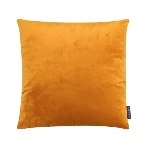 MAGMA Samt Uni Kissenbezug 40x40 cm - senf.- samtig weich kuscheliger Stoff, rechteckiger Kissenbezug, für Wohnzimmer, Schlafzimmer, Büro und Gästezimmer Waschbar
