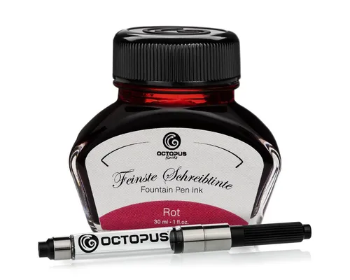 OCTOPUS Fluids Füllhaltertinte, Schreibtinte Rot 30ml mit Konverter Tintenglas (Set, 0-tlg)
