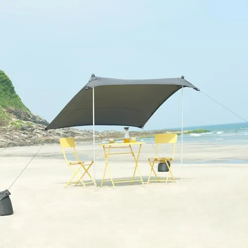pro.tec Strandzelt Bernheze - Sonnensegel mit UV-Schutz - Strandmuscheln mit innovativem Design, 2 stabilen Alu-Stangen und 4 befüllbaren Sandtaschen für optimalen Schatten und Luftzirkulation.