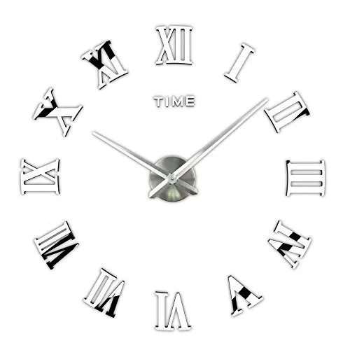 Timelike DIY Wanduhr, DIY Wanduhren Mit 3D Visuelle Aufkleber Modern Design Acryl Wanduhren Geeignet für Home Dekoartikel,Restaurant, Büro und Hotel (90-100CM,Silber)