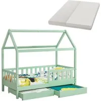 Juskys Kinderbett Marli 90 x 200 cm mit Matratze und Bettkasten - Mint - Modernes Hausbett für Kinder von 3 bis 10 Jahren, inklusive Matratze, Lattenrost und Rausfallschutz. Bietet Schlafplatz, Spielraum und Stauraum in einem.