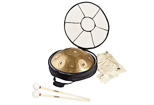 Meinl Sonic Energy Handpan HPSTL91 - 22 Zoll mit Schlägel - Handpan in Vintage Gold, handgefertigt aus Edelstahl, mit 9 harmonischen Tönen und langem Sustain. Ideal für Musik, Meditation und Therapie. Inklusive Schutztasche und Schlägel.