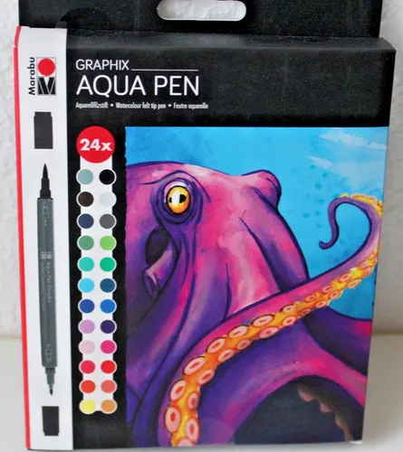 Marabu Aqua Pen Graphix - 24 Aquarell-Filzstifte im Set - Schreibutensilien mit brillanter, lichtbeständiger Pigmenttusche und Doppelspitze für kreative Aquarell-Techniken. Ideal für Künstler und Hobbykünstler.
