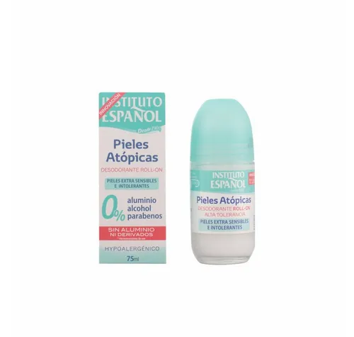 Instituto Español Deo-Roller - Atopic Haut Deodorant Roll On 75ml - Deos für empfindliche Haut, hypoallergen, ohne Parabene, Alkohol und Aluminium, spendet intensive Feuchtigkeit und schützt den ganzen Tag vor Schweißgeruch.