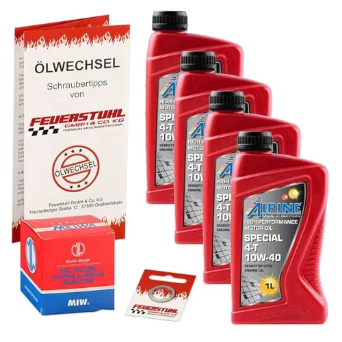 Öl & Ölfilter für Honda VTX 1800, 2001-2005 (SC46), Ölwechsel Set, Alpine 10W-40 Motoröl + MiW Filter + Dichtring(e)