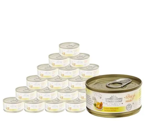 Dehner Premium Lovely Nassfutter für Katzen Bist du müde? - 24 x 70 g - Katzenfutter in Premium-Qualität, glutenfrei und aus hochwertigen, natürlichen Zutaten. Eine exquisite Delikatesse mit Hühnerfilet und Käse, die selbst verwöhnte Stubentiger begeistert!