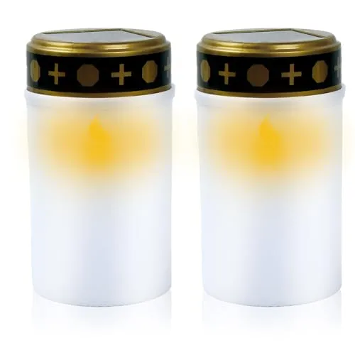 Litinliv 2pcs Solar LED Grablicht weiß,Wasserdichtes Outdoor Friedhofskerze,Solar Grabkerzen,Grabkerze Solarbetrieben mit Lichtsensor,Solar-Grablicht für Laterne